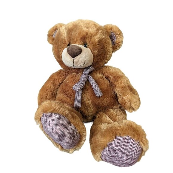 Dan dee Teddy bear brown stuffed animal plaid accents  cuddly soft  19in - Picture 1 of 7